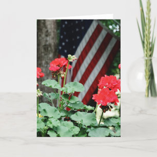 Carte Fleur et drapeau Rouge blanc et bleu