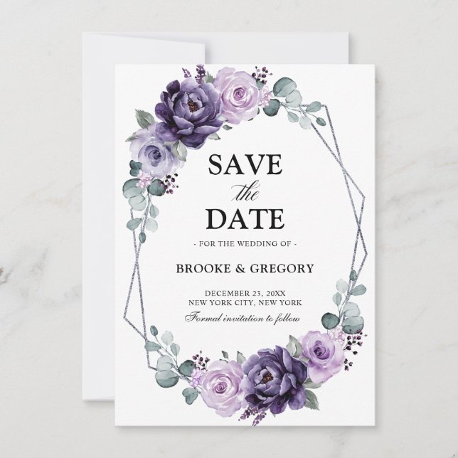 Carte Fleur florale d'argent violet Géométrique Enregist (Devant)