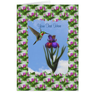 Carte Fleur Iris Colibris