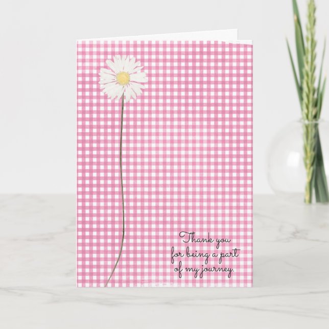 Carte fleur marguerite sur en vichy rose merci à l'ami (Devant)