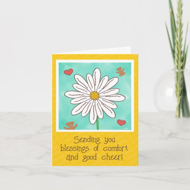 Carte Fleur Mignonne Daisy Avec Nounours Se Bien Bientôt (Devant)