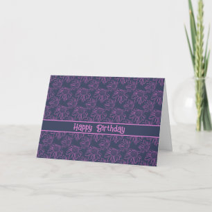 Carte Fleur Motif de ligne rose Bleu Joyeux anniversaire