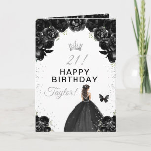 Carte Fleur noire Brunette Cheveux fille Joyeux annivers