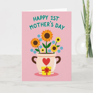 Carte Fleur Pot Rose Pastel