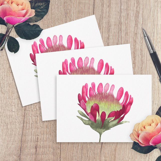 Carte Fleur Protea Magenta Rose King (pink magenta king protea flower blank simple thank you note card original painted flower )