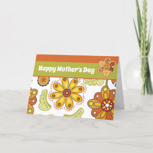 Carte Fleur rétro Orange Green Bonne fête des mères