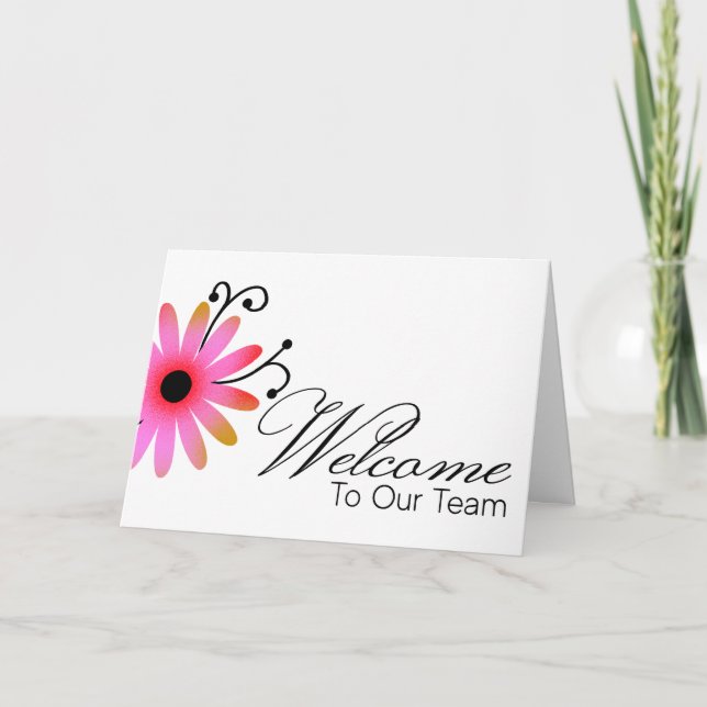 Carte Fleur rose Bienvenue dans l'équipe Nouveau employé (Devant)