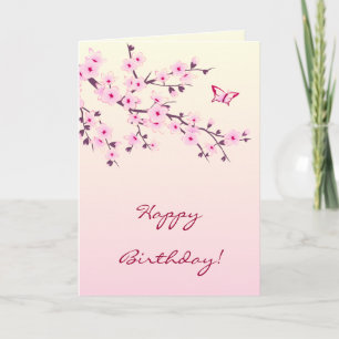 Carte Fleur rose cerise Joyeux anniversaire