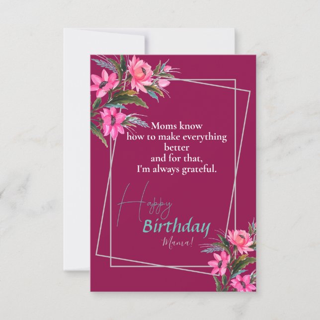 Carte Fleur rose d'anniversaire de maman (Devant)