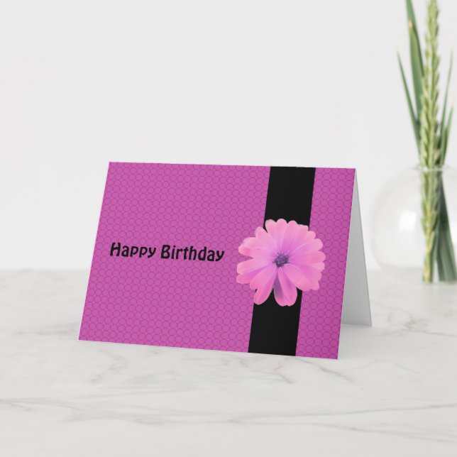 Carte Fleur rose Noir Ruban souhaits d'anniversaire (Devant)
