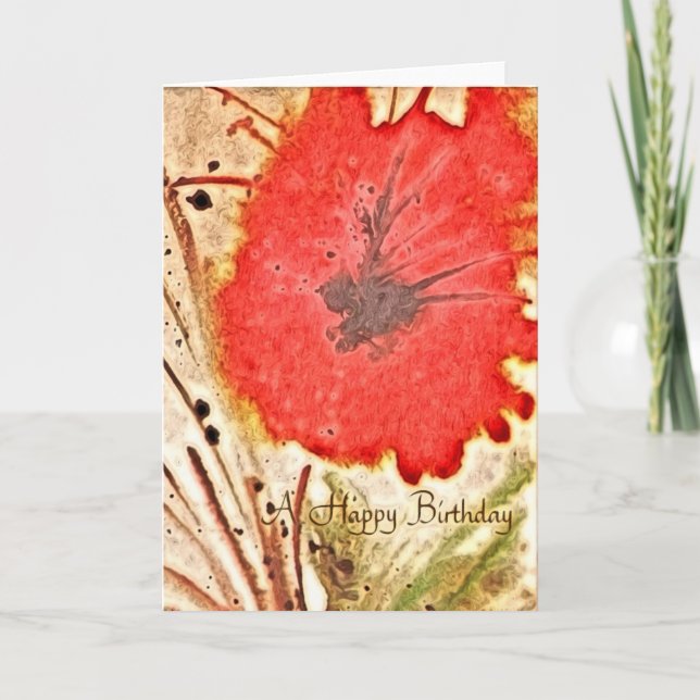 Carte Fleur rouge Abstrait Anniversaire (Devant)
