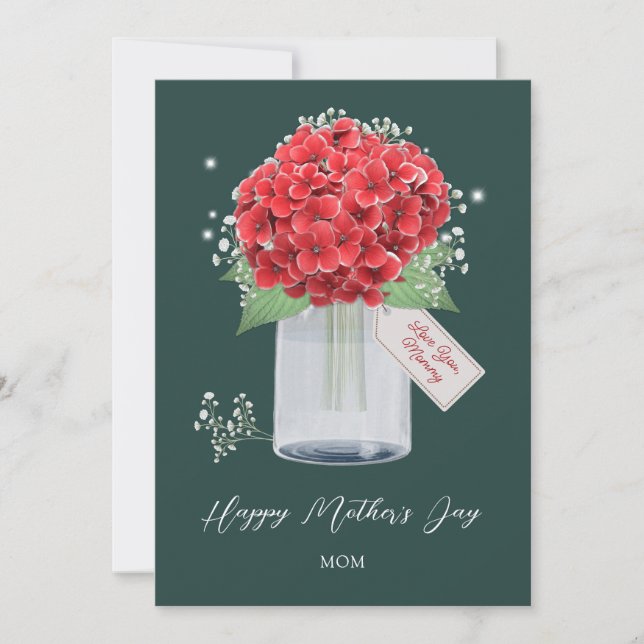 Carte Fleur Rustique Rouge Hydrangea Joyeuse fête des mè (Devant)