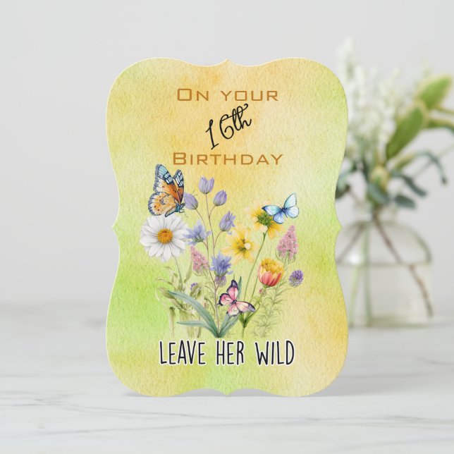 Carte Fleur sauvage 16e anniversaire Salutation (Debout devant)