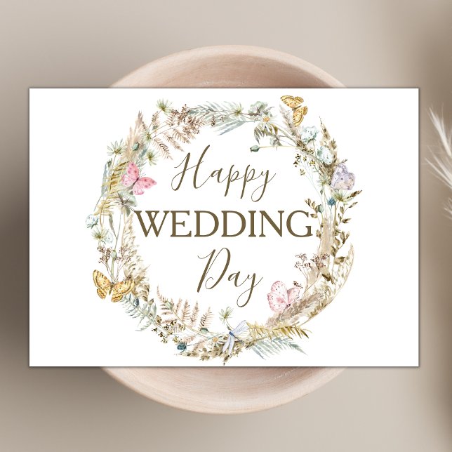 Carte Fleur sauvage Boho moderne Wreath Joyeux jour de m (Créateur téléchargé)