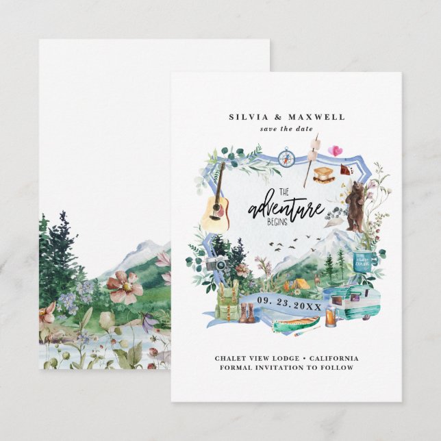 Carte Fleur sauvage de Forest Mountain | Camping Mariage (Devant / Derrière)