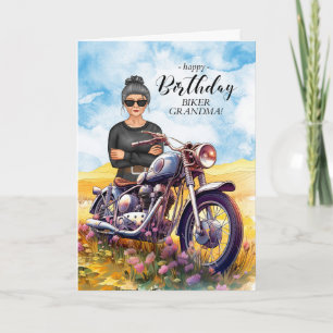 Carte Fleur sauvage de moto grand-mère Biker Anniversair