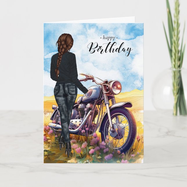 Carte Fleur sauvage de motocyclette Chick Biker Meadow A (Devant)
