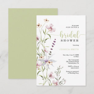 Carte fleur sauvage d'invitation de douche nuptial