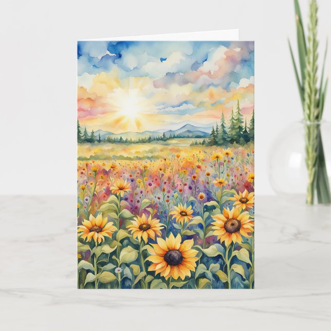 Carte Fleur sauvage et terrain de tournesol Anniversaire (Devant)