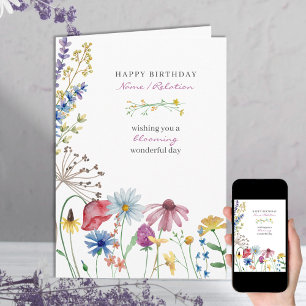Carte Fleur Sauvage Fleurit Merveilleux Joyeux Anniversa