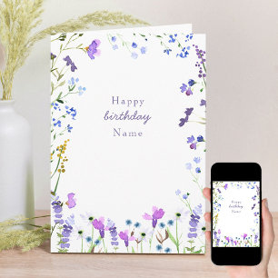 Carte Fleur Sauvage Violette Fête d'Anniversaire Florale