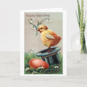 Carte Fleur vintage d'oeufs de poussins de Pâques