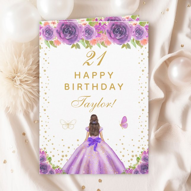 Carte Fleur violet Brunette Cheveux fille Joyeux anniver (Créateur téléchargé)