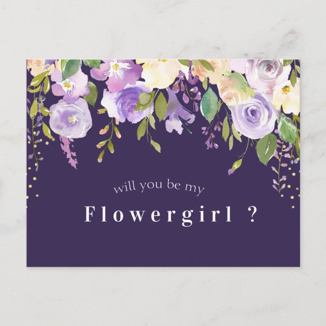 carte fleur violette florale serez-vous ma demoise (Devant)