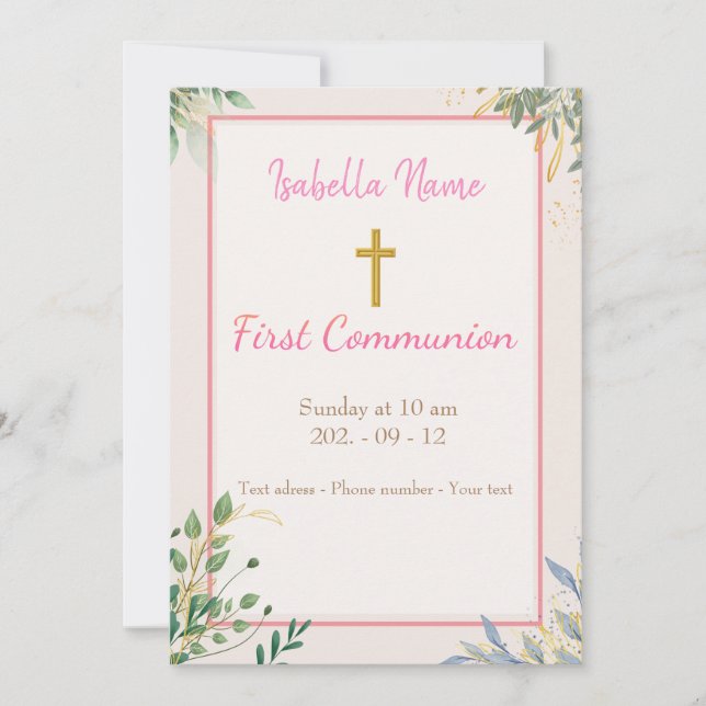 Carte fleurie Croix dorée sobre (Devant)