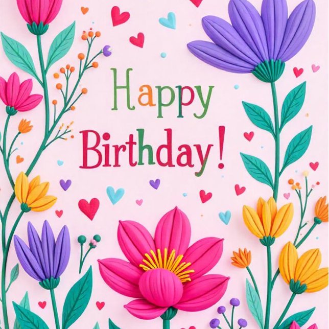 Carte Fleurie Joyeux Anniversaire (The text 'Happy Birthday' is prominently displayed  in a cheerful font!)