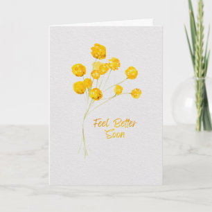 Carte Fleurs à l'aquarelle jaune ensoleillé Bon rétablis