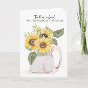 Carte Fleurs anniversaire de mariage mari vase ensoleill