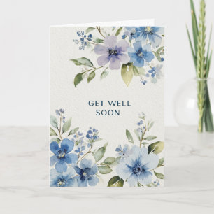Carte Fleurs Aquarelles Bleues Élégantes pour un Rétabli