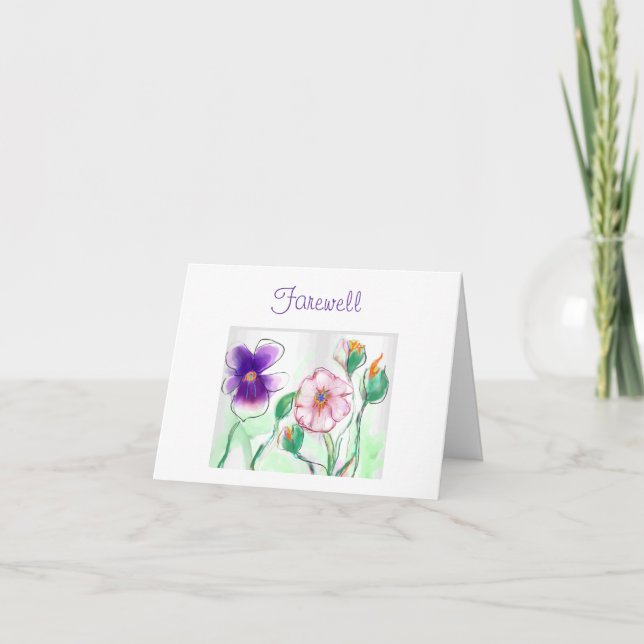 Carte Fleurs aquarelles>Carte d'adieu (Devant)