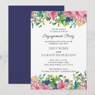 Carte Fleurs aquarelles rose bleu pour fiançailles