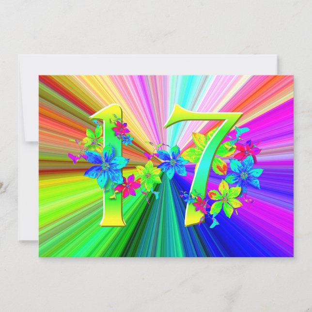 Carte Fleurs arc-en-ciel florissantes pour 17e anniversa (Devant)