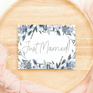 Carte Fleurs Bleu Poussiéreux Mariage Juste Marié