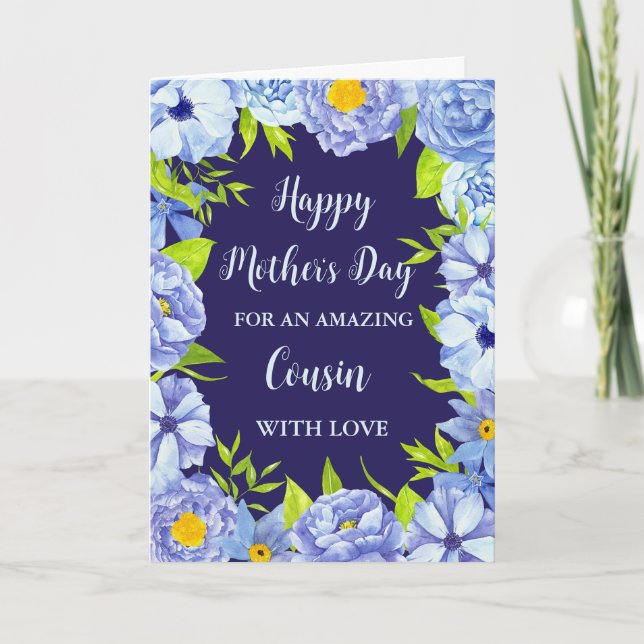 Carte Fleurs bleues Cousin Bonne fête des mères (Devant)