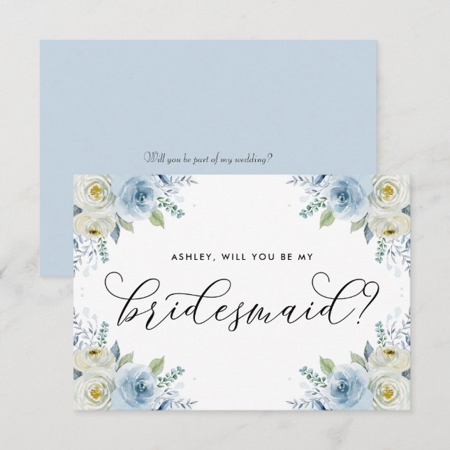 Carte Fleurs Bleues et Blances Serez-vous ma servante d' (Devant / Derrière)
