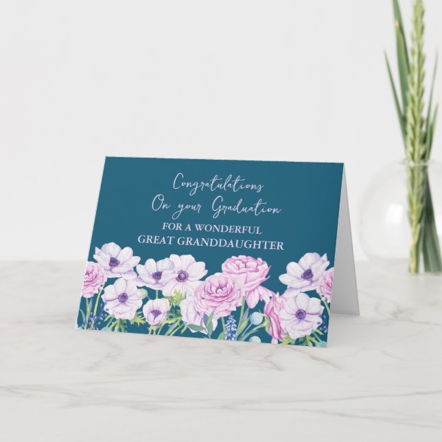 Carte Fleurs Bleues Grande Petite-Fille Graduation (Devant)