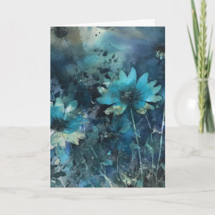 Carte Fleurs bleues Médias mixtes Anniversaire