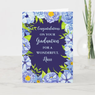 Carte Fleurs Bleues Nièce Félicitations Graduation