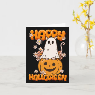 Carte Fleurs Citrouilles de chatte-fantôme joyeux Hallow