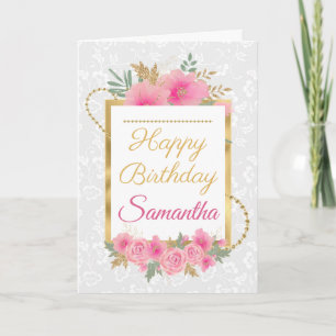 Carte Fleurs Citrouilles roses Gold Foil Anniversaire