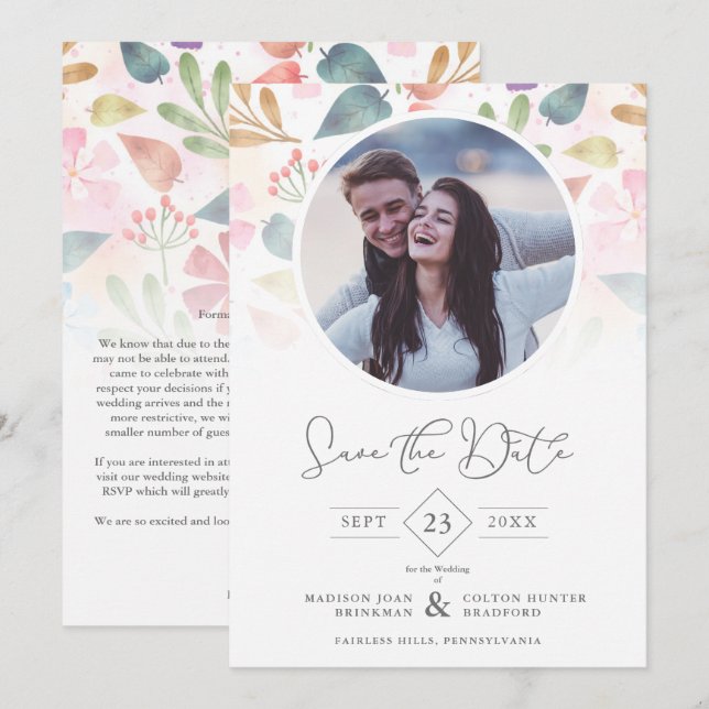 Carte Fleurs colorées mariages fantaisie Photo classique (Devant / Derrière)