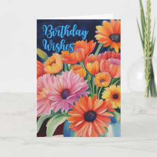 Carte Fleurs d'anniversaire en aquarelle