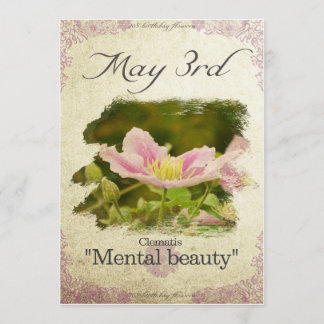 Carte Fleurs d'anniversaire le 3 mai "Clematis"