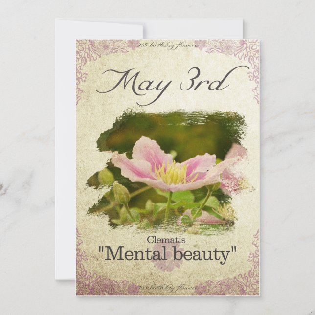 Carte Fleurs d'anniversaire le 3 mai "Clematis" (Devant)