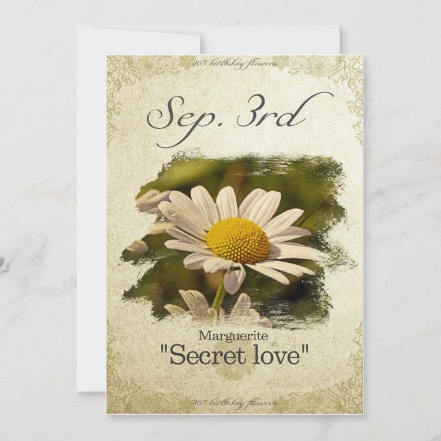 Carte Fleurs d'anniversaire le 3 Septembre "Marguerite" (Devant)