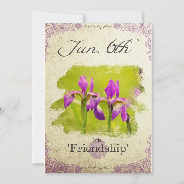Carte Fleurs d'anniversaire le 6 juin "Iris" (Devant)